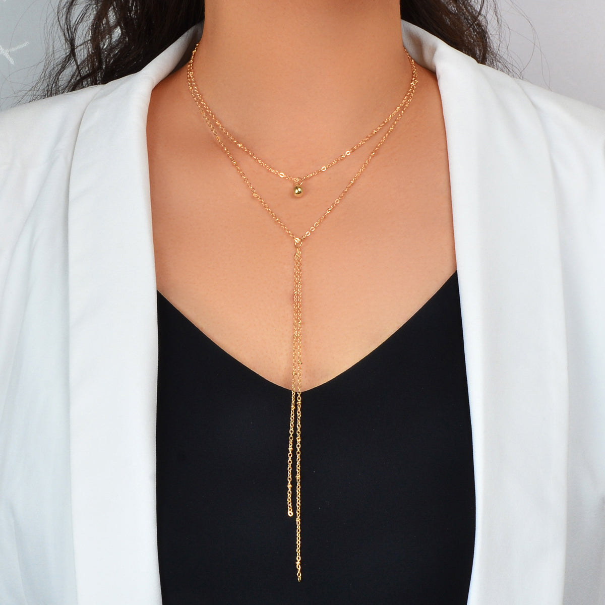 Gold Jewellery Gifts Boho Chic Layering Chain Y Shape Long Lariat Charm Necklace