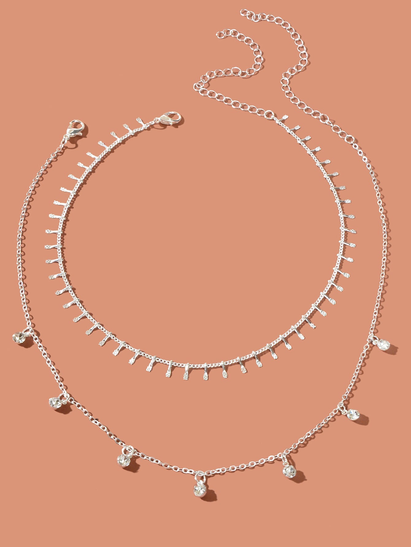 2 pcs Rhinestone Charm Layering Chain Necklace Personalized Women Choker