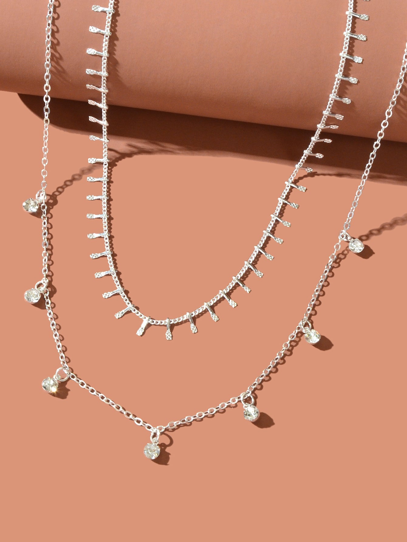 2 pcs Rhinestone Charm Layering Chain Necklace Personalized Women Choker