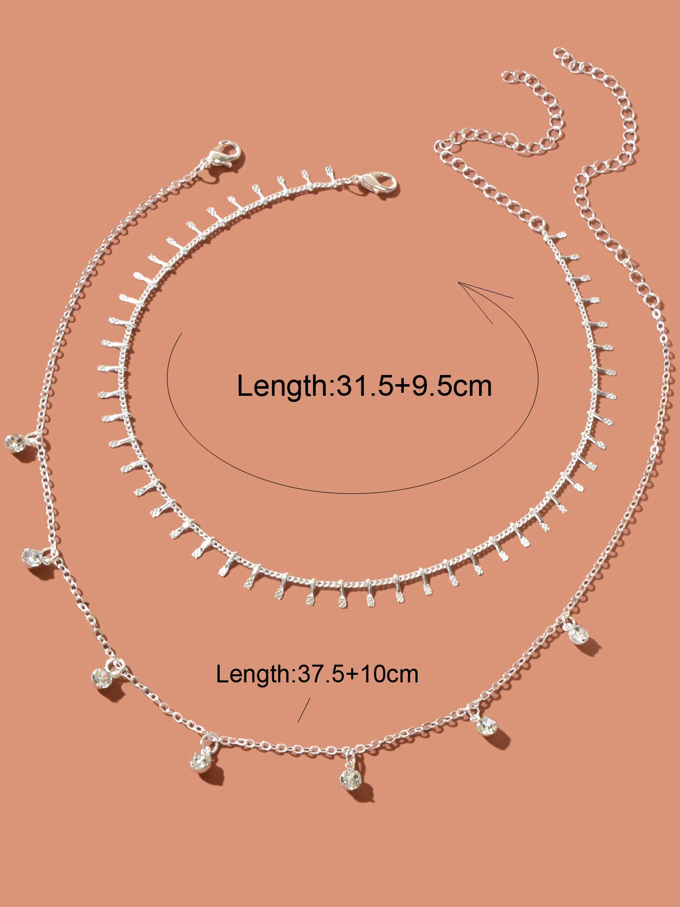 2 pcs Rhinestone Charm Layering Chain Necklace Personalized Women Choker