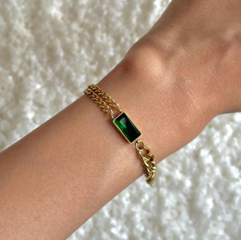 Emerald Gold Chain Bracelet
